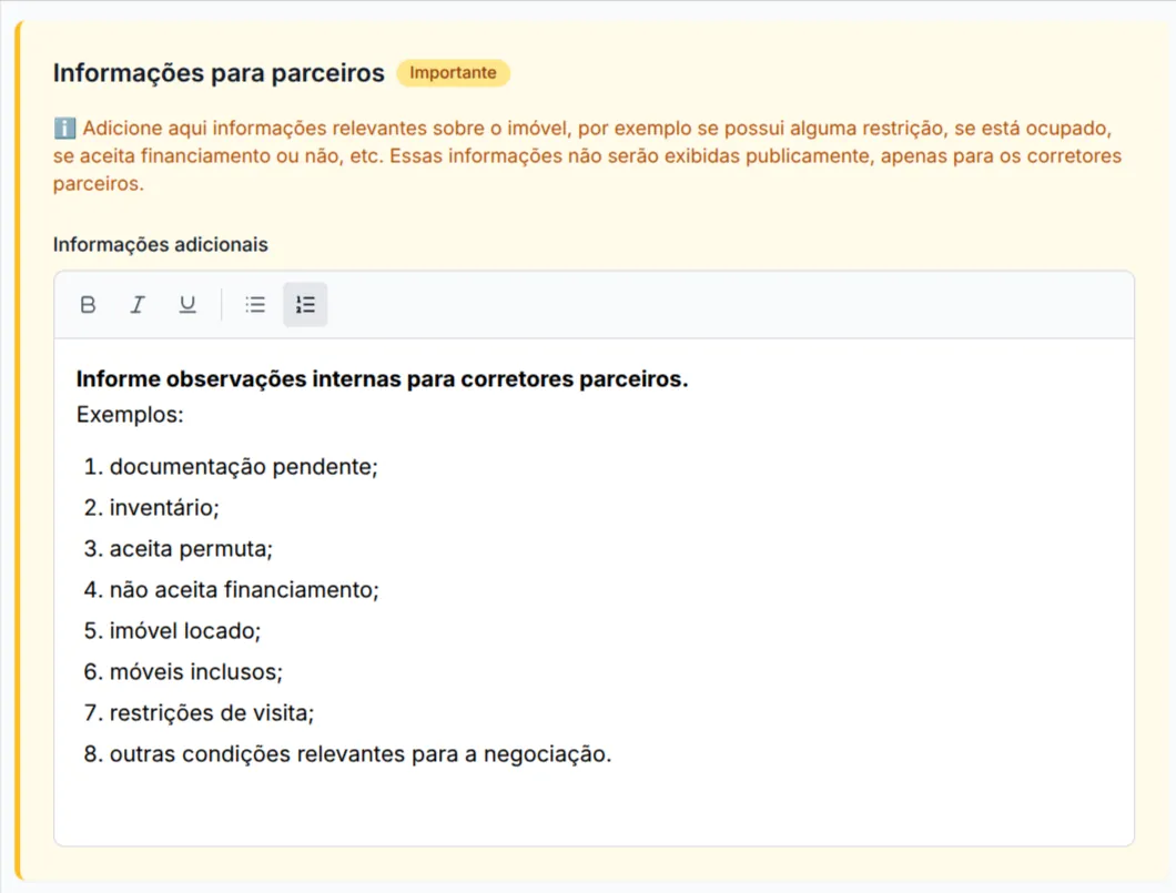 Informações internas para corretores parceiros