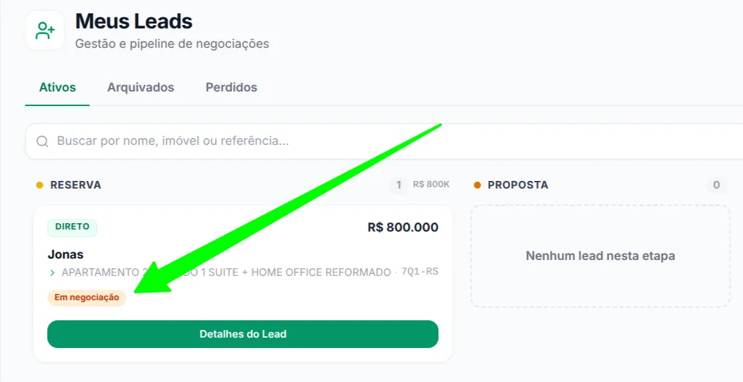 Lead em negociação