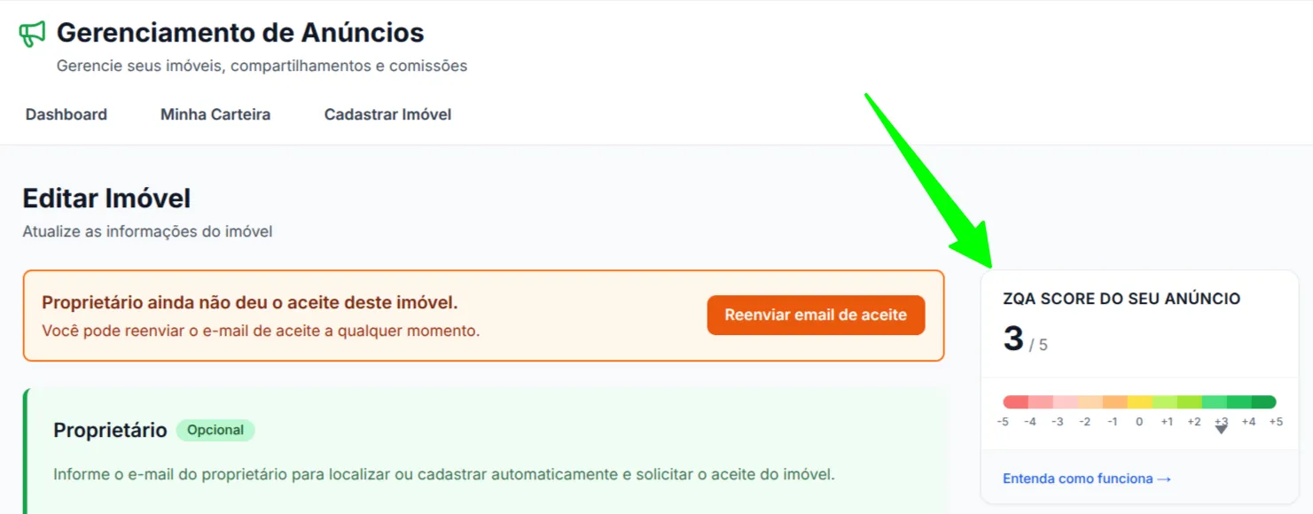 ZQA no cadastro do imóvel